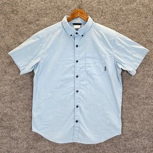 Columbia Shirt Men's Medium Blue Short Sleeve Button Up Leaf Print Fishing